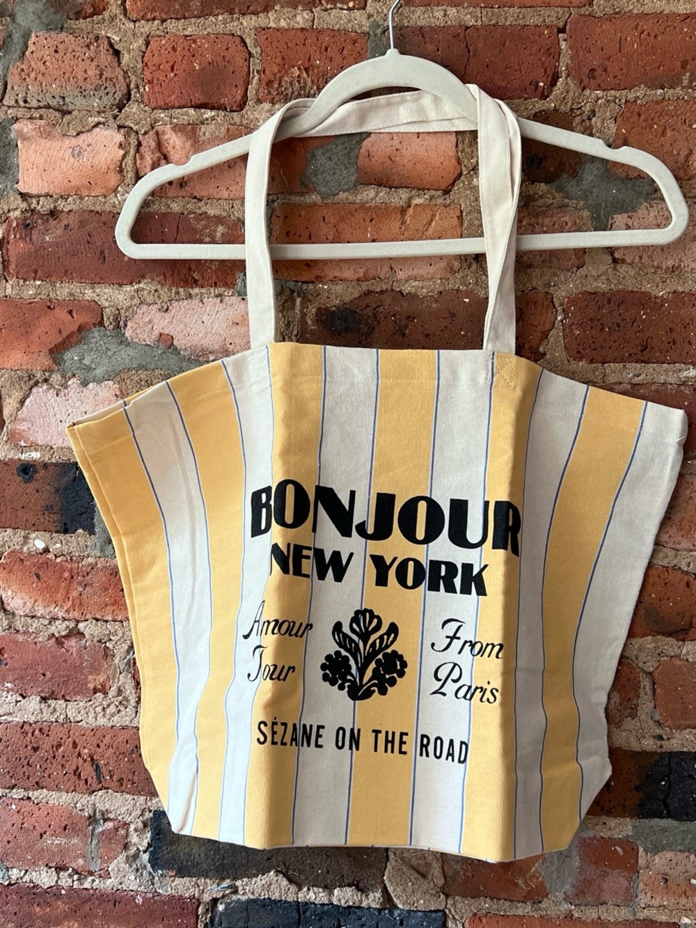 Sezane Bonjour New York Yellow Stripe Tote Bag